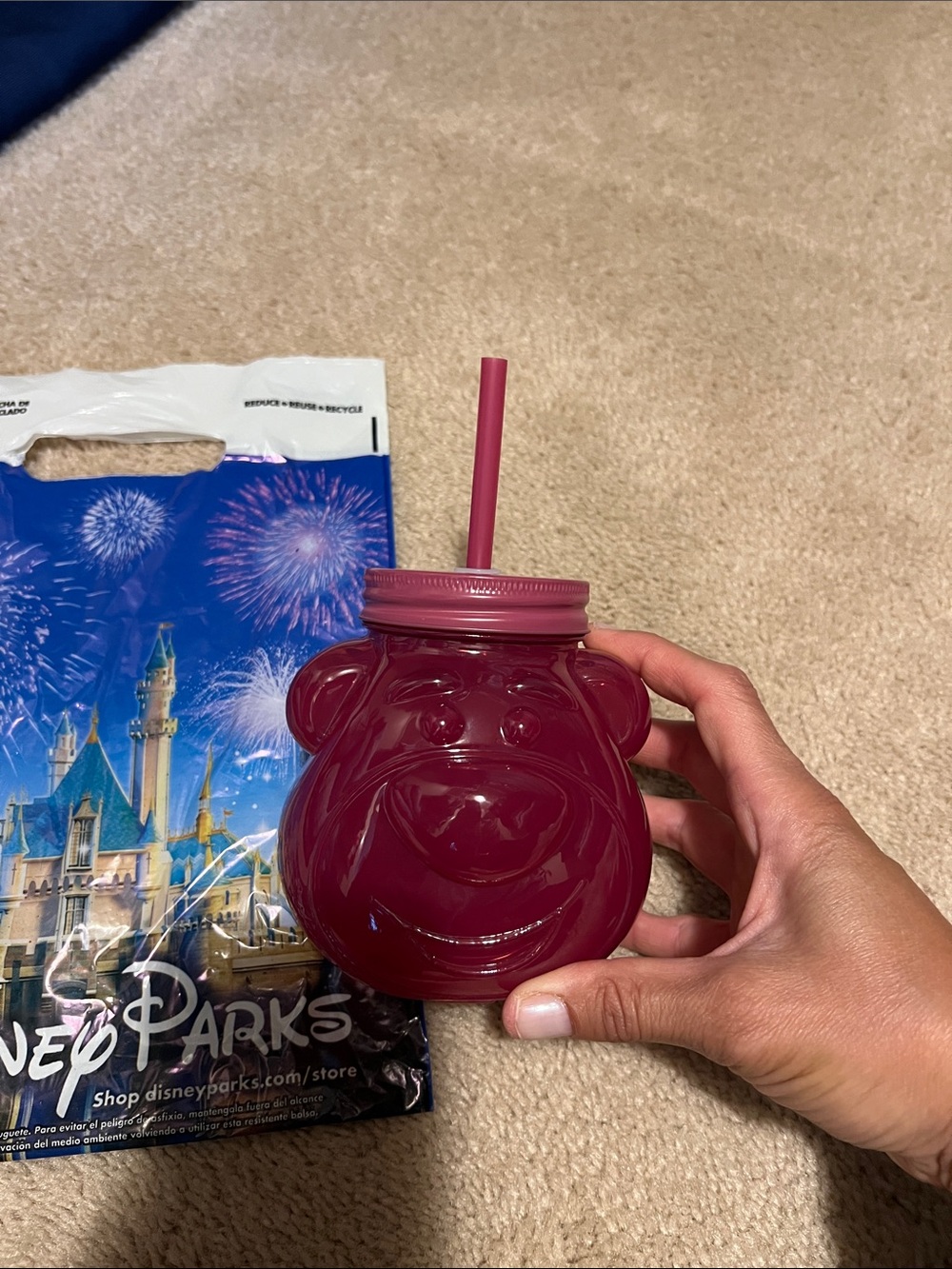 Disney Lotso Toy Story Glass Mason-Sipper Cup with Straw
